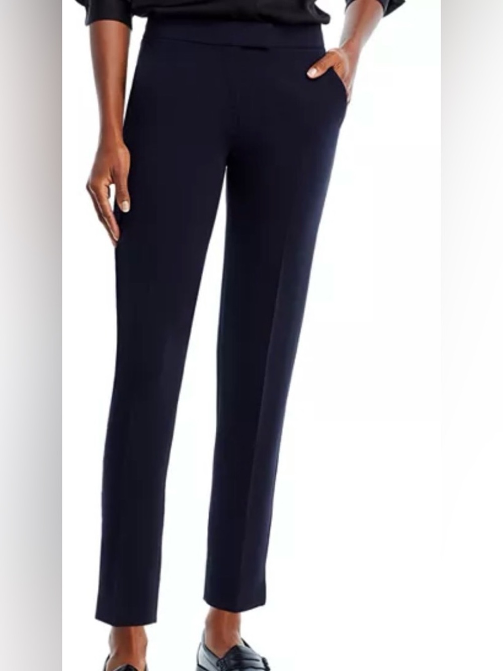 Theory Ibbey Admiral Crepe Straight-Leg Dress Pants in Navy Blue, size 2 office